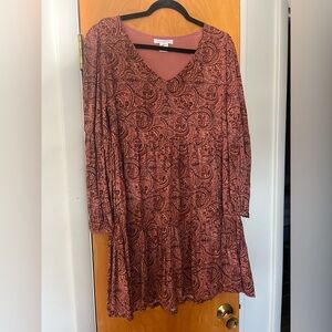 Lucky Brand Rust Paisley Long Sleeve Dress